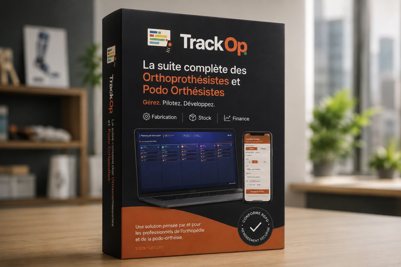 Track-Op — la suite complète des orthoprothésistes et podo-orthésistes : fabrication, stock, finance